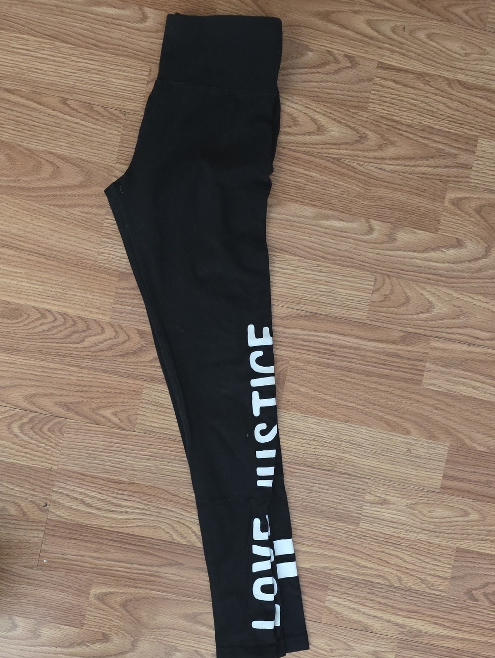 Justice Black Leggings with White Side 'LOVE JUSTICE' Graphic